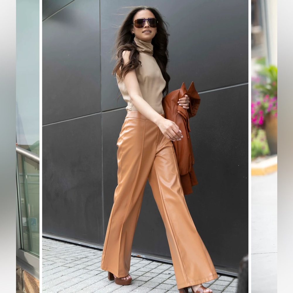 Zara vegan leather wide leg pants 4 - Picture 3 of 9